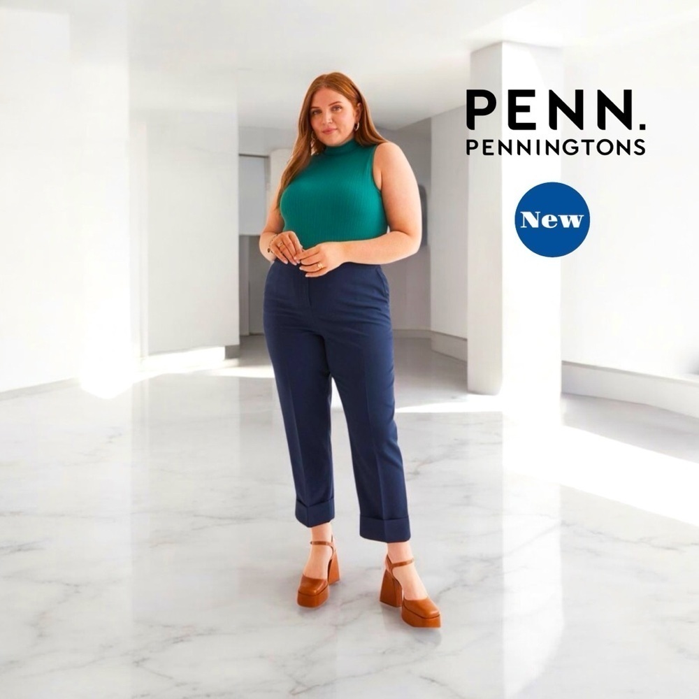 NWOT, Penningtons, Straight Leg Ankle Pants With Cuffed Hem, 20W, Navy